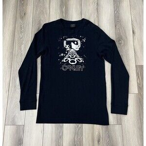 Oakley Mens L Black/White Front Graphic Thermal Waffle Shirt Long Sleeve Casual